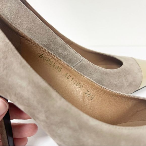 Escada Suede Patent Stiletto Point 36.5 Taupe - Picture 7 of 8